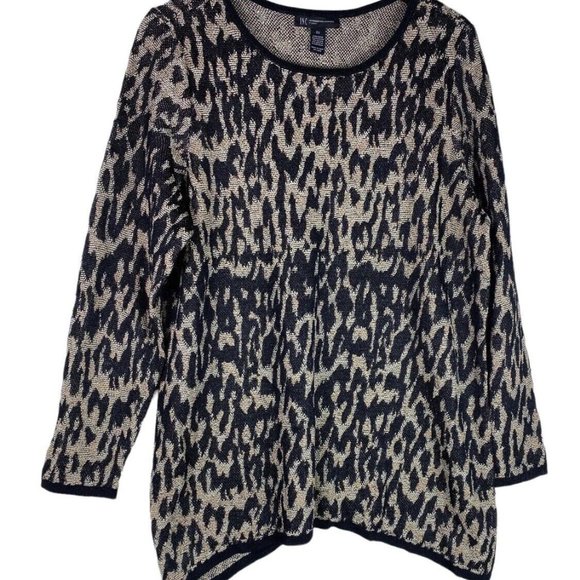 New INC International Concepts Sweater Animal Print Metallic Gold Black - Picture 2 of 2
